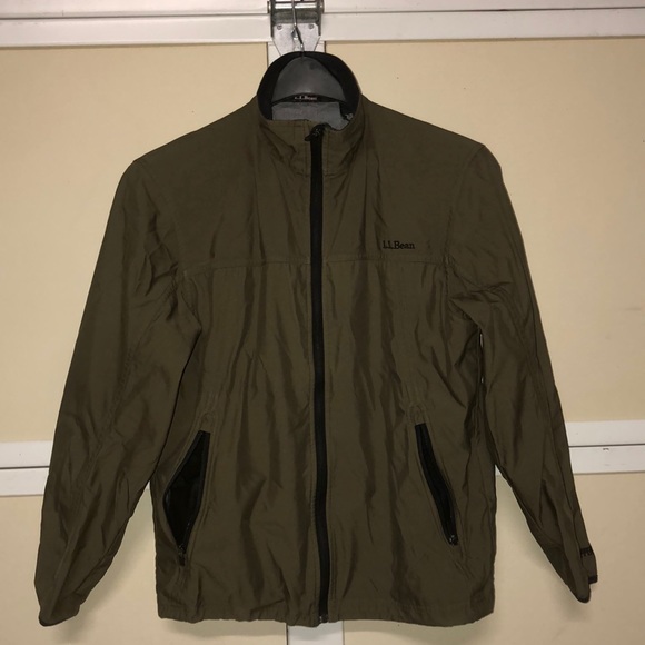 #1175 L.L Bean windbreaker khaki Green waist drawstring zip pockets Med Reg - Picture 1 of 10